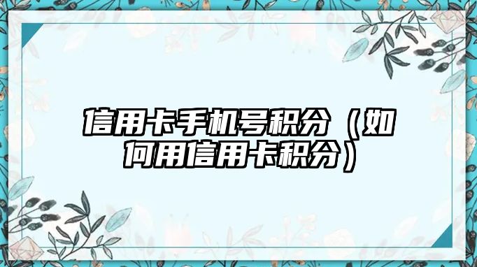 信用卡手機號積分（如何用信用卡積分）