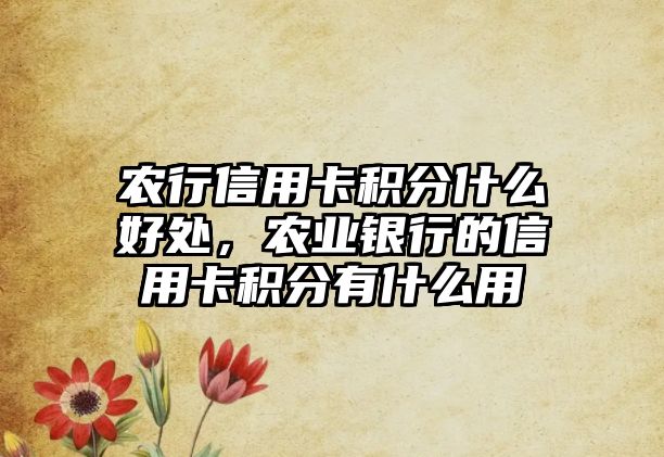 農行信用卡積分什么好處，農業銀行的信用卡積分有什么用