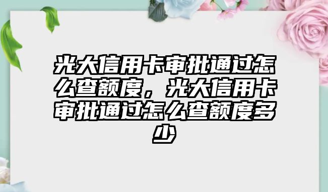 光大信用卡審批通過怎么查額度，光大信用卡審批通過怎么查額度多少